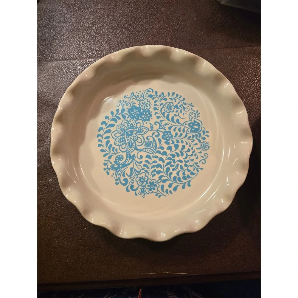 The Pioneer Woman Teal Floral Ruffled Ceramic Tart Pan Pie Dish 10.5 Inch